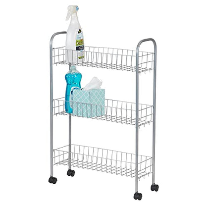 Household Essentials Slim Storage Cart, 3 Shelf Storage Cart with Wheels, Perfect for Laundry Rooms, Bathrooms, Pantries, Kitchens and More - style: 7" Silver - Basic