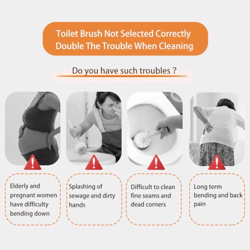 Wall Mounted 31-45 Inch Retractable Long Handle Toilet Brush with 2 Brush Heads (Silicone & Stiff Bristle) - Toilet Bowl Scrubber for Seniors, Pregnant Women, Back Pain Sufferers, Janitors