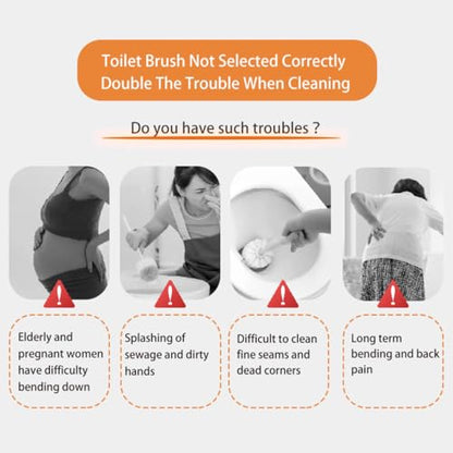 Wall Mounted 31-45 Inch Retractable Long Handle Toilet Brush with 2 Brush Heads (Silicone & Stiff Bristle) - Toilet Bowl Scrubber for Seniors, Pregnant Women, Back Pain Sufferers, Janitors