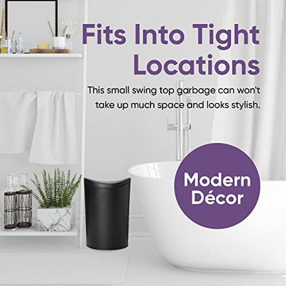 Superio Small Bathroom Trash Can with Lid, Modern Matte Black Mini Waste Bin with Swing Lid (1 1/2 Gallon, 6 Liter) Plastic Garbage Can for Kitchen, Bathroom, Bedroom, Office, Under Desk (1) - color: Black