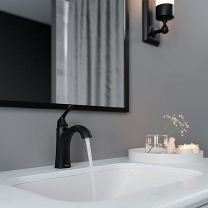 Pfister Willa Single Handle Bathroom Sink Faucet 1 Hole Matte Black with Spot Defense Finish Push & Seal Drain NSF Certified Water Efficient Vanity Faucet LF042MALSDB - color: Spot Defense Matte Black, size: 1 Pack