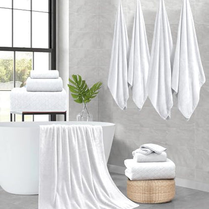 Ycosy Extra Large Bath Towels Set 35x70 Inches - White Luxury 600 GSM Oversized Bath Sheet Towel,Ultra Soft Microfiber - Quick Dry,Highly Absorbent Shower Towels Spa Hotel Bathroom Towel Set (4-Pack) - color: White, size: 4 Piece Bath Towel