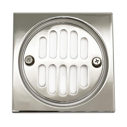 Westbrass R313-05 Square Brass Shower Tile with Round Strainer Grid Drain Cover and Crown Ring, Polished Nickel - color: Polished Nickel, size: 1-Pack