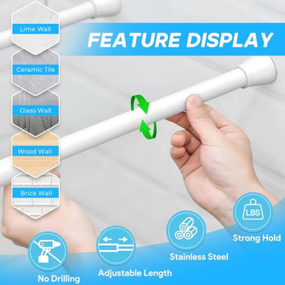 Tension Rod 16 to 26 Inch Adjustable Curtain Rod No Drilling White Tension Curtain Rod Spring Tension Curtain Rod for Bookshelf Diy Projects Kitchen Cupboard Bathroom Wardrobe 1PCS - color: White, size: 16-26 inch 1pcs
