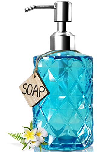 JASAI 12 Oz Diamond Design Soap Dispenser with Rust Proof Soap Pump | Kitchen Soap Dispenser for Bathroom, Hand Soap, Dish Soap (Clear Blue). - color: Blue