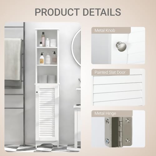 HOMCOM Tall Bathroom Storage Cabinet Freestanding with 3-Tier Shelf White | Linen Tower, Open Adjustable Shelf