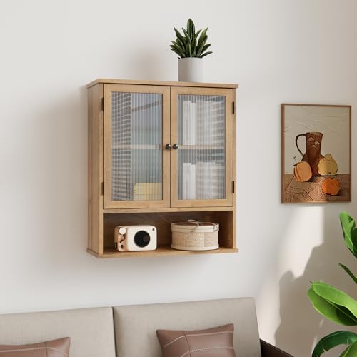 Bathroom Medicine Cabinet, Bathroom Wall Cabinet, Bathroom Cabinet Wall Mount, Medicine Cabinets for Bathroom with Glass Door - color: Wood Color