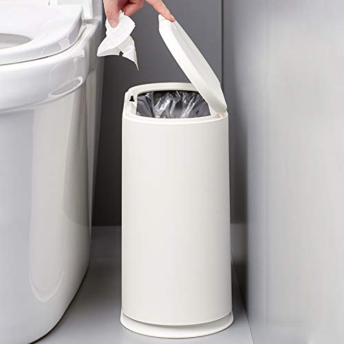 IEEK 12 Liter Rectangular Plastic Trash Can with Press Top Lid,White Modern Wastebasket Thin Trash Cans,3.2 Gallon Garbage Container Bin for Bathroom,Bedroom,Kitchen,Office and Powder Room - color: White