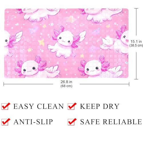 Non Slip Bathtub Mat Axolotl Print Pink Bathroom Shower Tub Mats with Suction Cups and Drain Holes for Kids and Adults 15.7x27.9 in