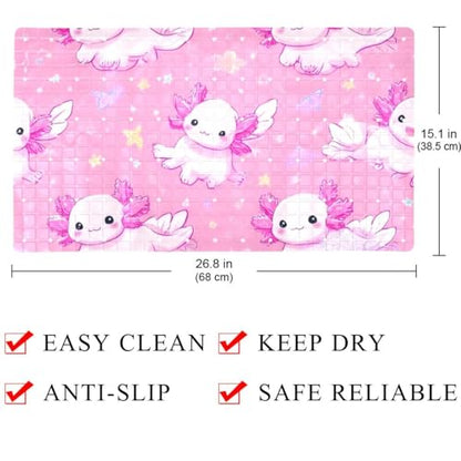 Non Slip Bathtub Mat Axolotl Print Pink Bathroom Shower Tub Mats with Suction Cups and Drain Holes for Kids and Adults 15.7x27.9 in