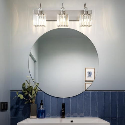 Ralbay Brushed Nickel Vanity Light for Bathroom Crystal 3-Light Modern Crystal Bathroom Light Fixtures - color: Square-Brushed Nickel, size: 3-light