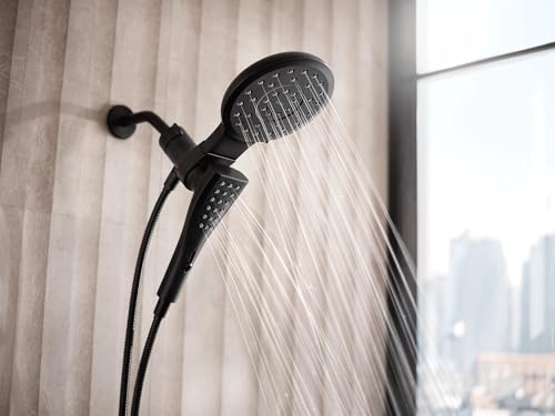 Moen Verso Matte Black Eight-Function 7" Wide Spray Shower Head and Detachable Handshower Combo with 72" Hose, 220C3BL | 7" - color: Matte Black