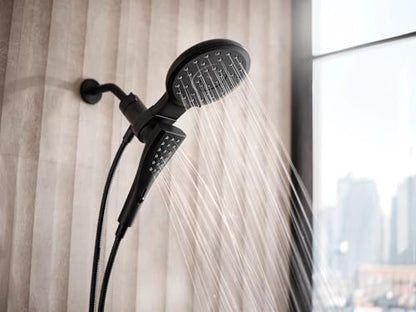 Moen Verso Matte Black Eight-Function 7" Wide Spray Shower Head and Detachable Handshower Combo with 72" Hose, 220C3BL | 7" - color: Matte Black