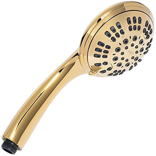 Aqua Elegante Luxury Handheld Shower Head - 1.8 GPM - Polished Brass | 6 Function High Pressure Hand Held Showerhead for Low Water Flow with Self-Clean Nozzles Easy Install Replacement Sprayer - color: Polished Brass, size: 1.8 GPM