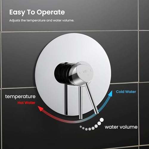 KIBI Circular Wall Mounted Rain Shower Column | 2-Function Shower Faucet System with Rough-In Valve | Solid Brass Construction for Reliable Water Flow and Temperature Control (Chrome Finish, KSC403) - color: Chrome