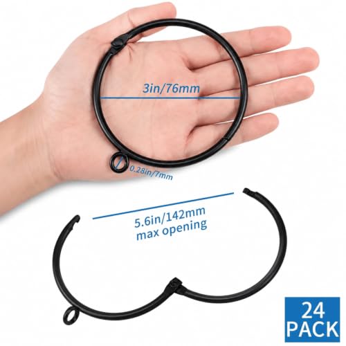 Openable Curtain Rings with Eyelets,3inch Heavy Duty Rustproof Metal Drapery Rings,Shower Curtain Rings 24pcs Black Zocang - color: Black, size: 3inch Inside Diameter