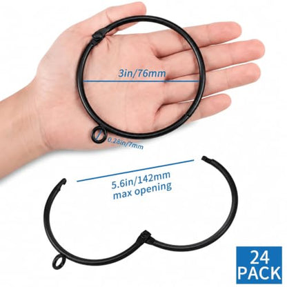 Openable Curtain Rings with Eyelets,3inch Heavy Duty Rustproof Metal Drapery Rings,Shower Curtain Rings 24pcs Black Zocang - color: Black, size: 3inch Inside Diameter