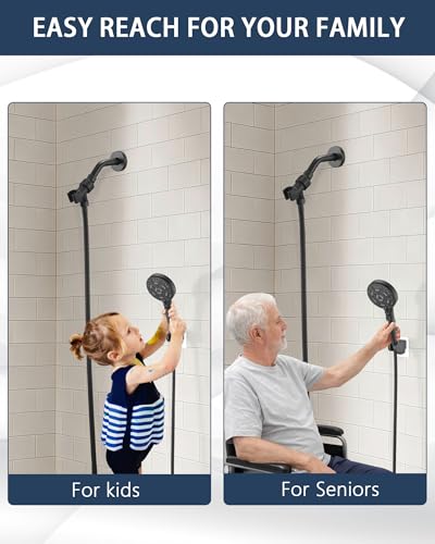 Handheld Shower Head Holder Super Strong Adhesive No Drill Adjustable Wall Mount for Hand Held Wand, Ideal for Kids, Elderly, and Short Users (Matte Black) - color: Matte Black