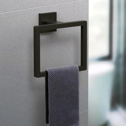 Towel Ring Stainless Steel Square Towel Rack Bathroom Vanity Towel Hanging Ring Hand Towel Holder for Bathroom Wall Hand Towel Holder -Towel Ring Black