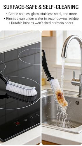 2 Pack Crevice Cleaning Brush with Hard Bristles, Multipurpose Gap Cleaning Tool for Bathroom, Kitchen, Sink, Window, Car & Home Detail Cleaning - Black