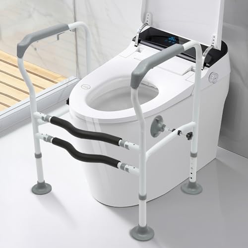 Toilet Safety Rails,Raised Toilet Seat with Handles Toilet Handles for Elderly and Disabled,Adjustable Carbon Steel Grab Bar for Toilets Bathrooms Stairs,Easy to Install,330lbs Load