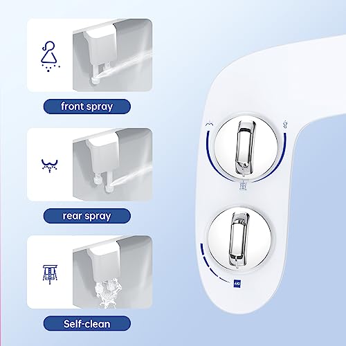 Bidet Attachment for Toilet Seat, Dual Nozzle Rear and Feminine Wash, Self Cleaning Sprayer, Non Electric Bidet with Adjustable Cold Water Pressure, EB012 Dual Wheel - color: White-01