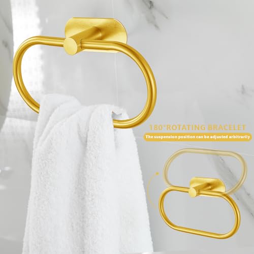 Toilet Paper Holder/Towel Ring Self Adhesive, Eolax No Drilling Gold Bathroom Hardware Accessories, Stainless Steel Sticky Toilet Roll Hanger and Hand Towel Holder, Wall Mounted, 2 Pieces - color: Gold