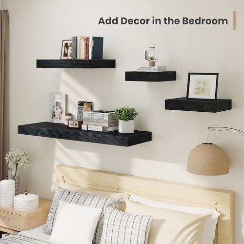 Heimlove 12 Inch Deep Floating Shelves,12 Inch Wide Small Wall Shelves Set of 2, 2 Inch Thick Invisible Wall Mounted Shelves for Bathroom Bedroom Nursery,Black - color: Black, size: 12"W x 12"D x 2"H, Set of 2