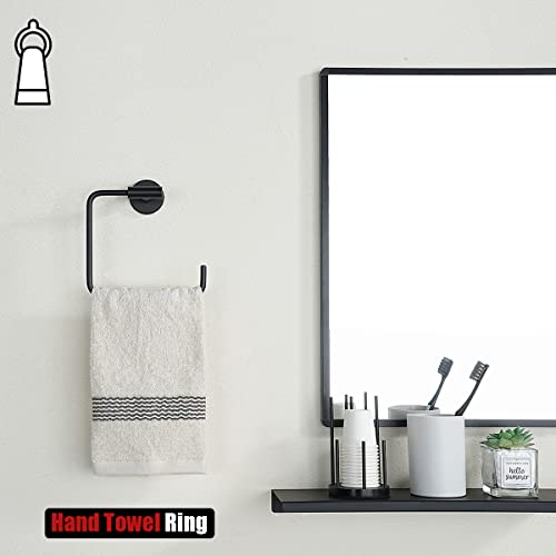 JQK Black Towel Ring, Stainless Steel Square Ring Towel Holder for Bathroom, 6 Inch Matte Black Wall Mount, TR140-PB - color: Black