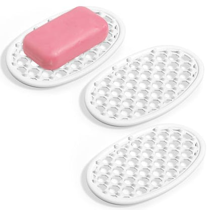3PCS Soap Dish with Drainage Holes, Self Draining Silicone Soap Holder for Shower, Non-Slip Soaps Dish Tray for Bathroom Sink, Small Bar Soaps Saver Pad for Niche/Shelf Bathtub