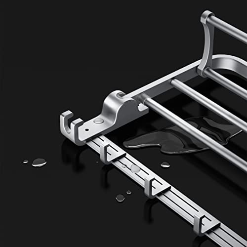 24 Inch Towel Rack with Towel Bar Holder Foldable Towel Shelf with Movable Hooks Rustproof Towel Storage Wall Mount for Bathroom Lavatory Silver - color: Silver