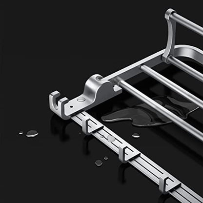 24 Inch Towel Rack with Towel Bar Holder Foldable Towel Shelf with Movable Hooks Rustproof Towel Storage Wall Mount for Bathroom Lavatory Silver - color: Silver