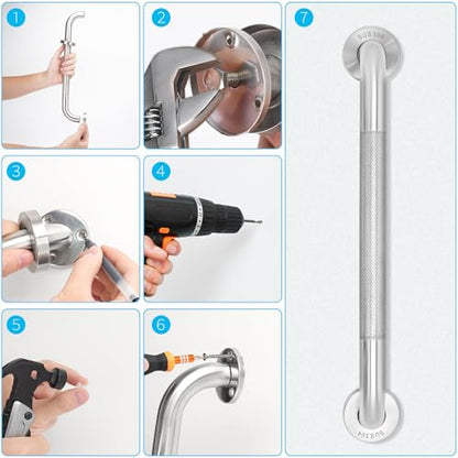 2-Pack, Shower Grab Bars & Bathtub Safety Handles - 304 Stainless Steel Textured Non-Slip Assist Rails for Anti-Fall Support in Tub, Shower, and Toilet Areas, 20 Inch - size: 20 Inch