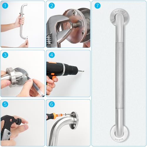 2-Pack, Shower Grab Bars & Bathtub Safety Handles - 304 Stainless Steel Textured Non-Slip Assist Rails for Anti-Fall Support in Tub, Shower, and Toilet Areas, 12 Inch - size: 12 Inch