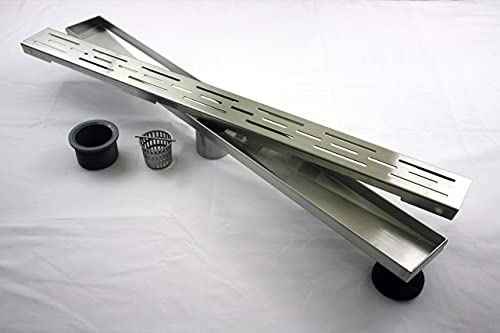 ZA Linear Shower Drain - 33 Inch Brick Pattern - Brushed Stainless Steel - Hair Strainer - Leveling Feet - Threaded Adapter - Sleek and Modern Design - size: 33 inch