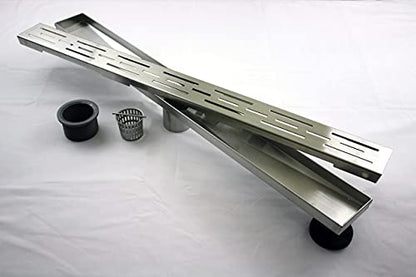 ZA Linear Shower Drain - 33 Inch Brick Pattern - Brushed Stainless Steel - Hair Strainer - Leveling Feet - Threaded Adapter - Sleek and Modern Design - size: 33 inch