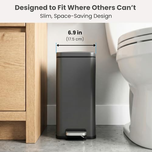 iTouchless 3 Gal Nursery Bin | Step Pedal Diaper Trash Can | Matte Grey | Wall-Hugger Shape Fits Narrow Gaps | Whisper-Quiet AirNova Damper | Matte Coating Resists Prints | Removable Liner Bucket - color: Gray