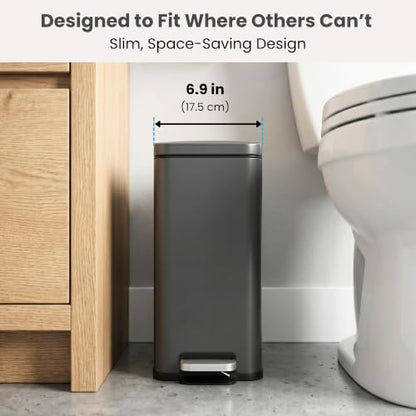 iTouchless 3 Gal Nursery Bin | Step Pedal Diaper Trash Can | Matte Grey | Wall-Hugger Shape Fits Narrow Gaps | Whisper-Quiet AirNova Damper | Matte Coating Resists Prints | Removable Liner Bucket - color: Gray