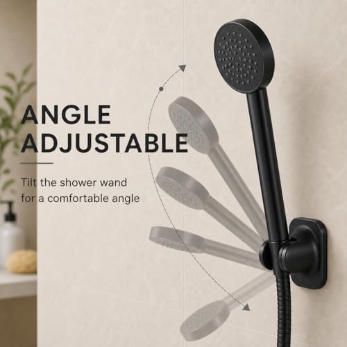 Handheld Shower Head Holder, Adhesive Showerhead Bracket, Angle Adjustable Shower Wand Holder Wall Mounted, Black - color: Black