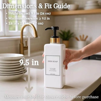 Modern Gold Design Shampoo and Conditioner Dispenser - Large 27oz Shower Soap Dispenser, Set of 3 Refillable Empty Plastic Pump Bottles for Bathroom and Body Wash (6 Waterproof Labels Included), Black - color: Black