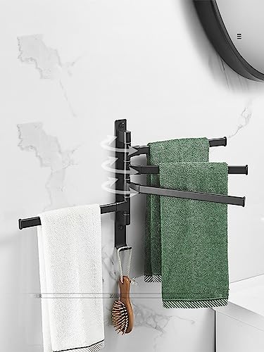 Swivel Towel Rack 180° Towel Rack/Black Rotating Towel Bar Movable Wall Hanging Punch/Free Punch Dual-use Bathroom Storage Rack 2/4/5/arm Towel Holder (Color : Black4 Rod) - color: Black4 Rod