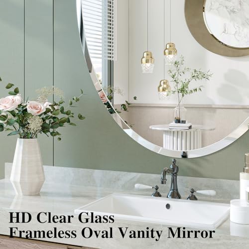 Frameless Oval 20"x30" Beveled Bathroom Vanity Mirrors | 20mm beveled edge, 5mm HD glass, frameless, anti-rust, shatterproof, french cleat, horizontally or vertically - size: 20"L x 30"W