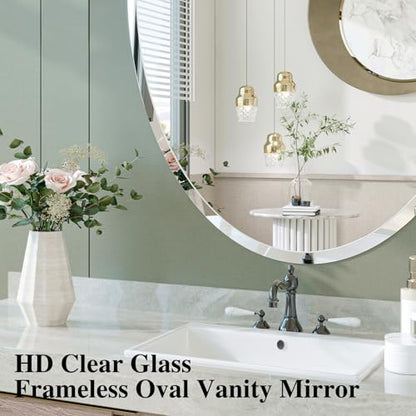 Frameless Oval 20"x30" Beveled Bathroom Vanity Mirrors | 20mm beveled edge, 5mm HD glass, frameless, anti-rust, shatterproof, french cleat, horizontally or vertically - size: 20"L x 30"W