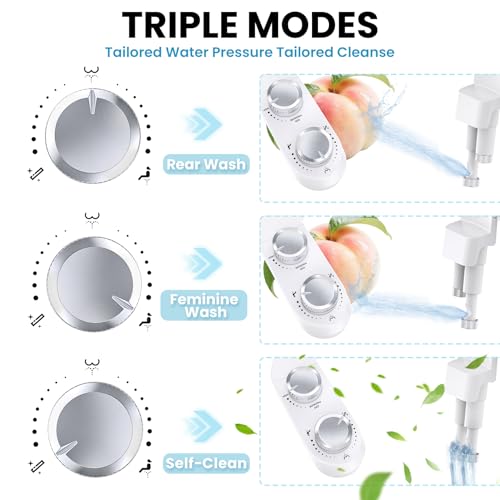 RV Bidet Toilet Seat Attachment, Support for SEAFLO, RV Bidet for Camper Toilet with Dual Nozzles, Self/Rear/Front Cleaning, Non-Electric, Adjustable Water Pressure, Fresh Water - color: Chrome Knob