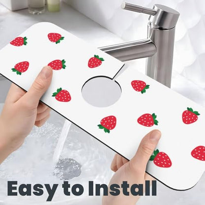 Strawberry Print Strawberries Kitchen Sink Splash Guard Faucet Mat Super Absorbent Fast Drying Mat Sink Gadgets-Fast Drying Pad Sink Mat For Kitchen Bathroom (15" X 5.5" ) - color: Strawberry