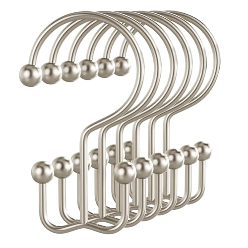 Bathway Shower Curtain Hooks Matte Nickel Shower Curtain Rings, 12 Pcs Double Hook Shower Curtain Hooks Rings Shower Curtain Hangers Rust Proof, Metal Shower Hooks for Bathroom Shower Curtain Rod - color: Matte Nickel, style: Minimalist