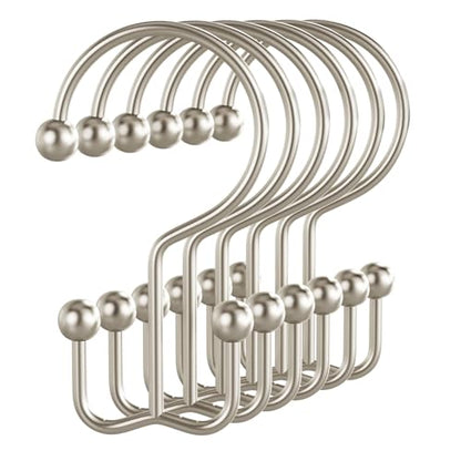 Bathway Shower Curtain Hooks Matte Nickel Shower Curtain Rings, 12 Pcs Double Hook Shower Curtain Hooks Rings Shower Curtain Hangers Rust Proof, Metal Shower Hooks for Bathroom Shower Curtain Rod - color: Matte Nickel, style: Minimalist