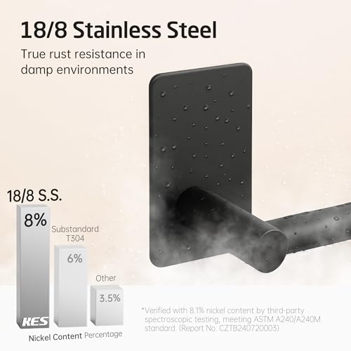 KES Bathroom Towel Bar Usable Length 24-Inch Adhesive Hand Towel Holder No Drill Wall Mounted SUS 304 Stainless Steel Matte Black, A7000S60B-BK - color: Matte Black, size: 23.6-Inch