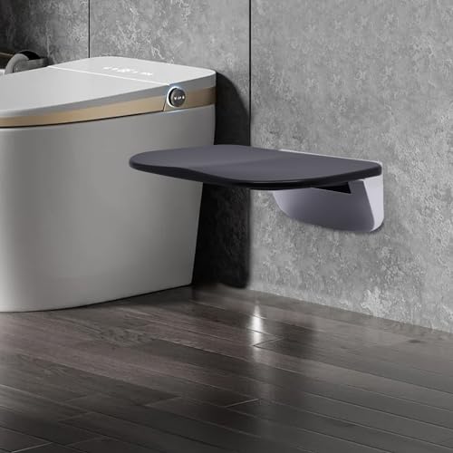 Folding Shower Seat Wall Mounted, Fold Down Shower Seat for Seniors, Pregnants, Disableds, Maximum Load 440.92 lbs, Easy to Clean and Storage, Black