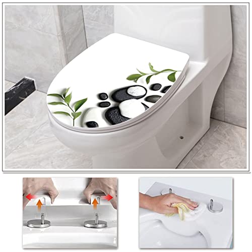 White Plastic Quick Release Toilet Seat - Oval Shape, Top Fixing with Adjustable Hinges, Easy Clean, Seagull and Starfish Design - One Size - color: Black Stone